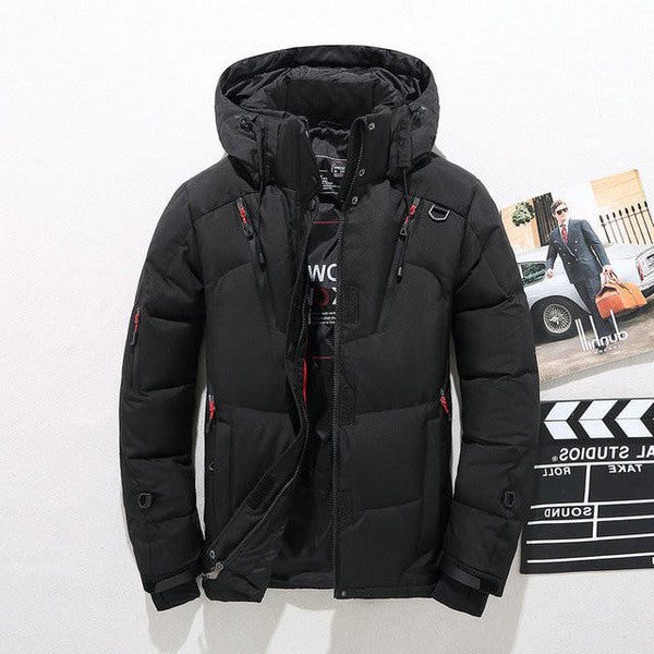 Oversized Puffer Jacket with Hood for Men - Black