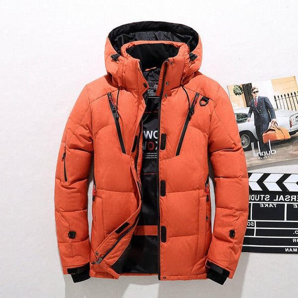 Oversized Puffer Jacket with Hood for Men - Orange