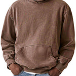 Oversized Washed Cotton Hoodie for Men - Brown