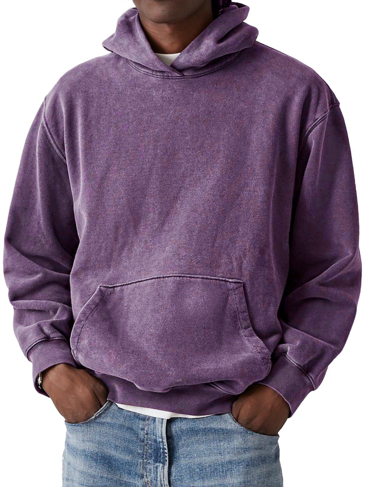 Oversized Washed Cotton Hoodie for Men - Purple