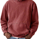 Oversized Washed Cotton Hoodie for Men - Red
