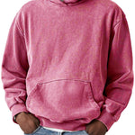 Oversized Washed Cotton Hoodie for Men - Pink