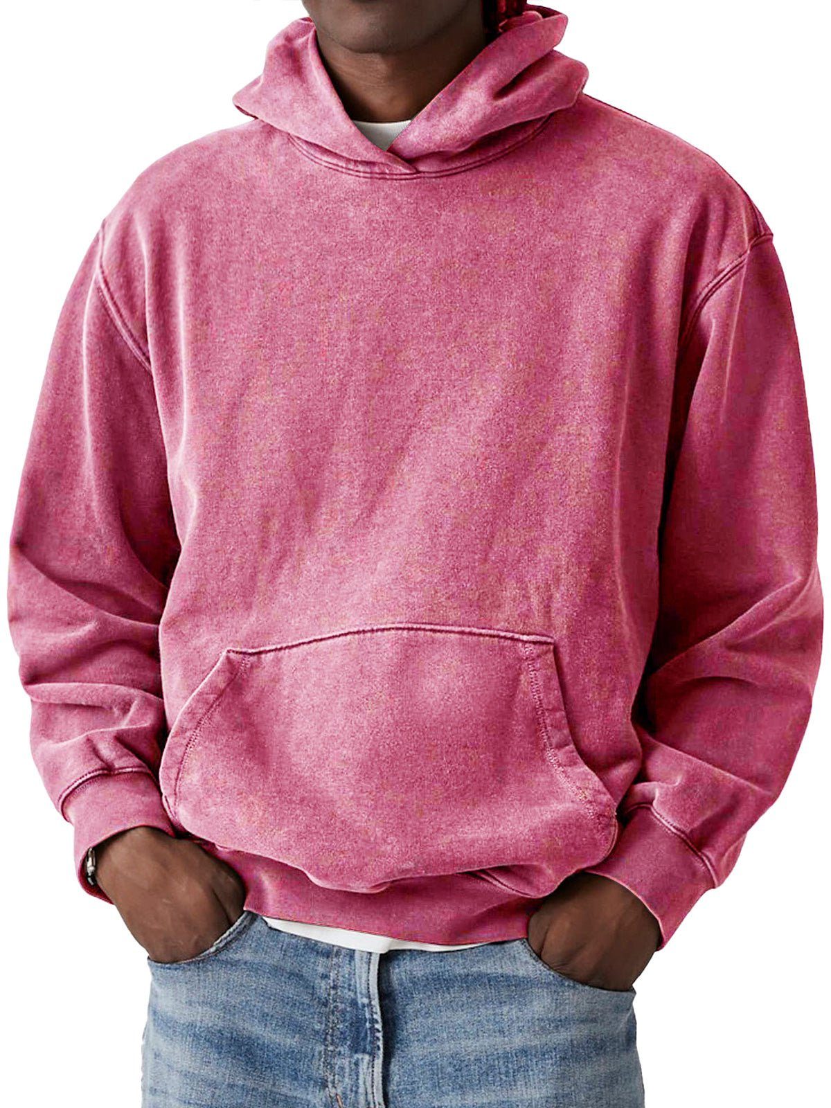 Oversized Washed Cotton Hoodie for Men - Pink