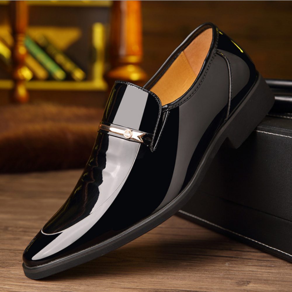 Patent Leather Loafers with Metal Bar Detail for Men