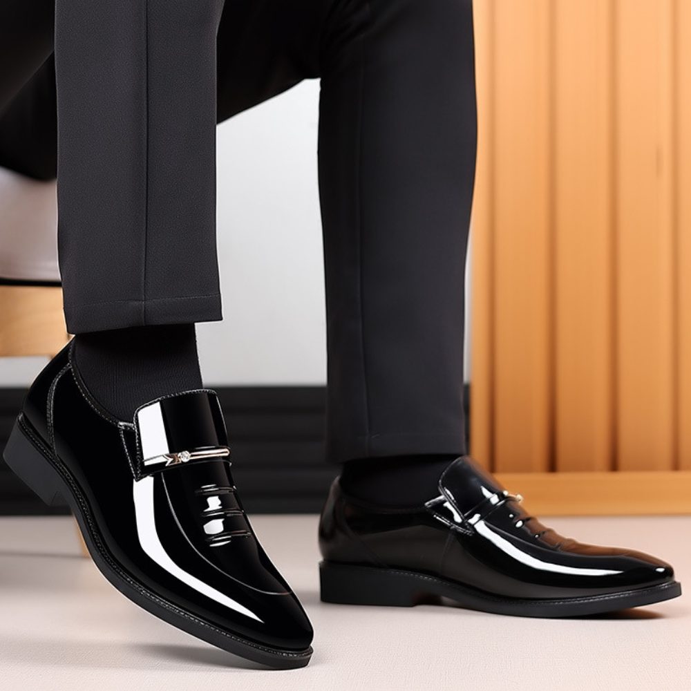 Patent Leather Loafers with Metal Bar Detail for Men - View 3