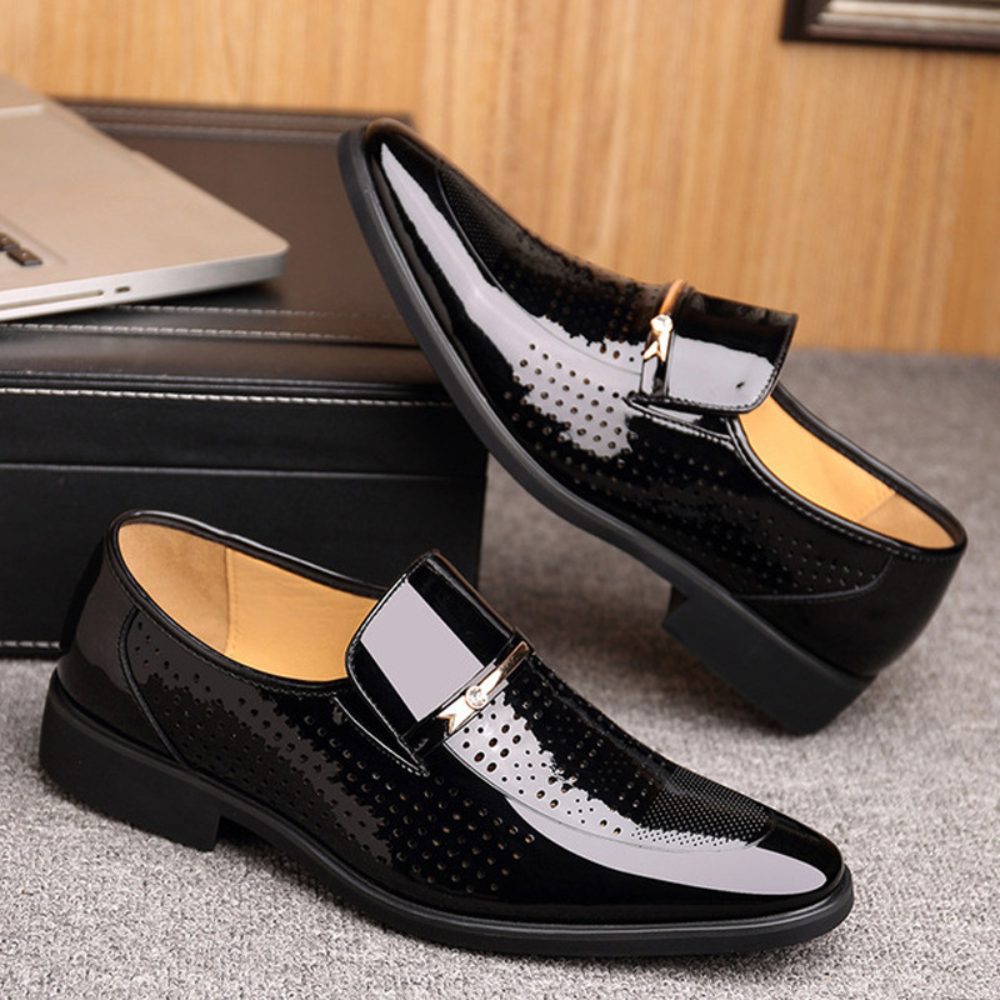 Patent Leather Loafers with Metal Bar Detail for Men - View 5