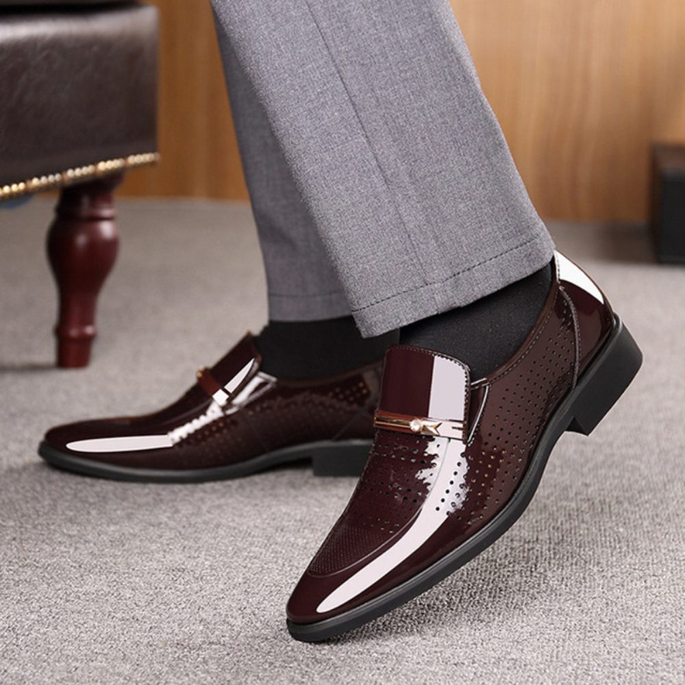 Patent Leather Loafers with Metal Bar Detail for Men - View 7