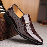 Patent Leather Loafers with Metal Bar Detail for Men - Brown Brogue