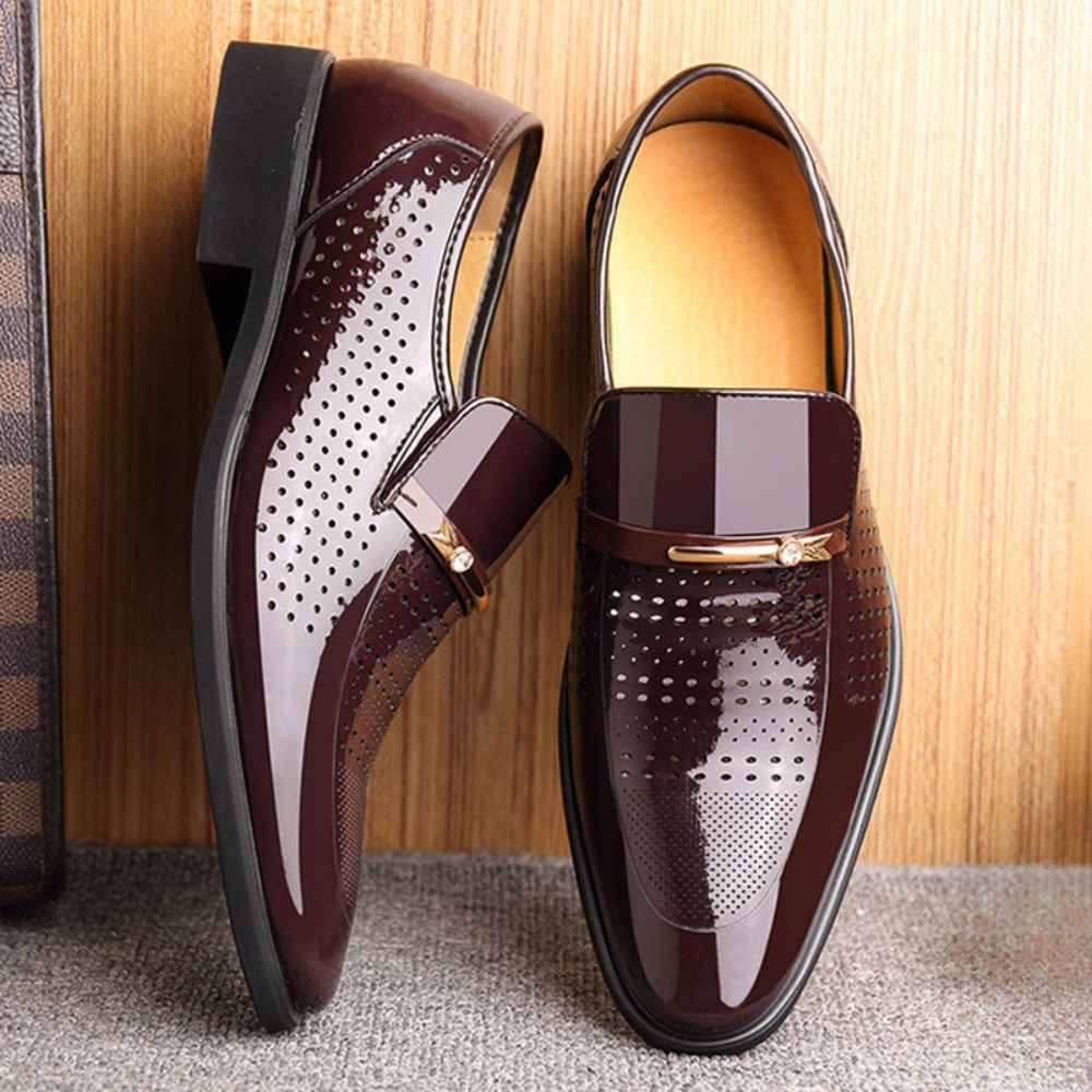 Patent Leather Loafers with Metal Bar Detail for Men - View 9