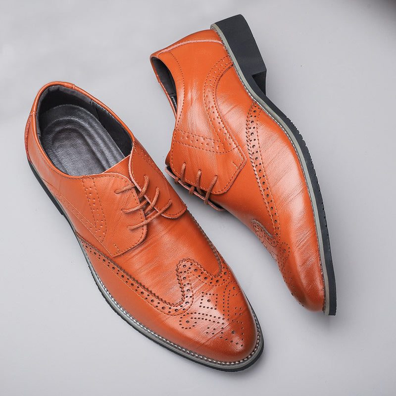 Perforated Lace-Up Brogue Dress Shoes for Men - Orange