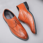 Perforated Lace-Up Brogue Dress Shoes for Men - Orange