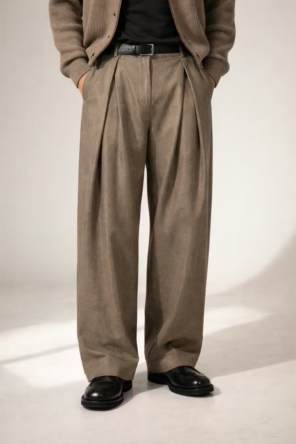 Pleated Front Wool Trousers for Men