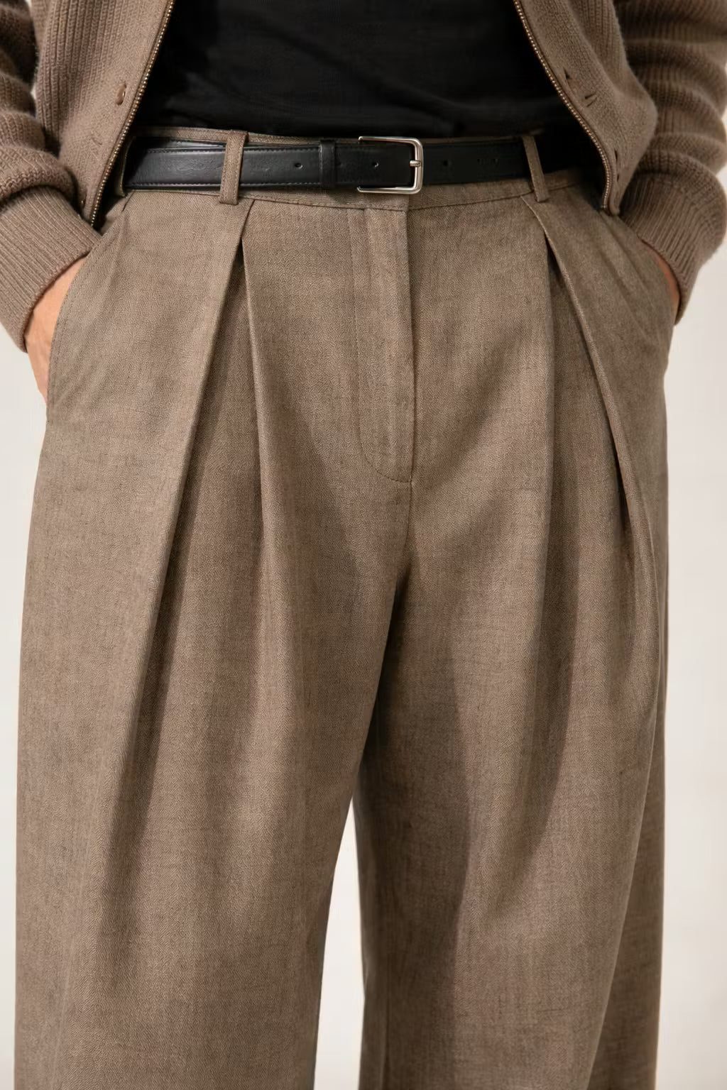 Pleated Front Wool Trousers for Men - View 5