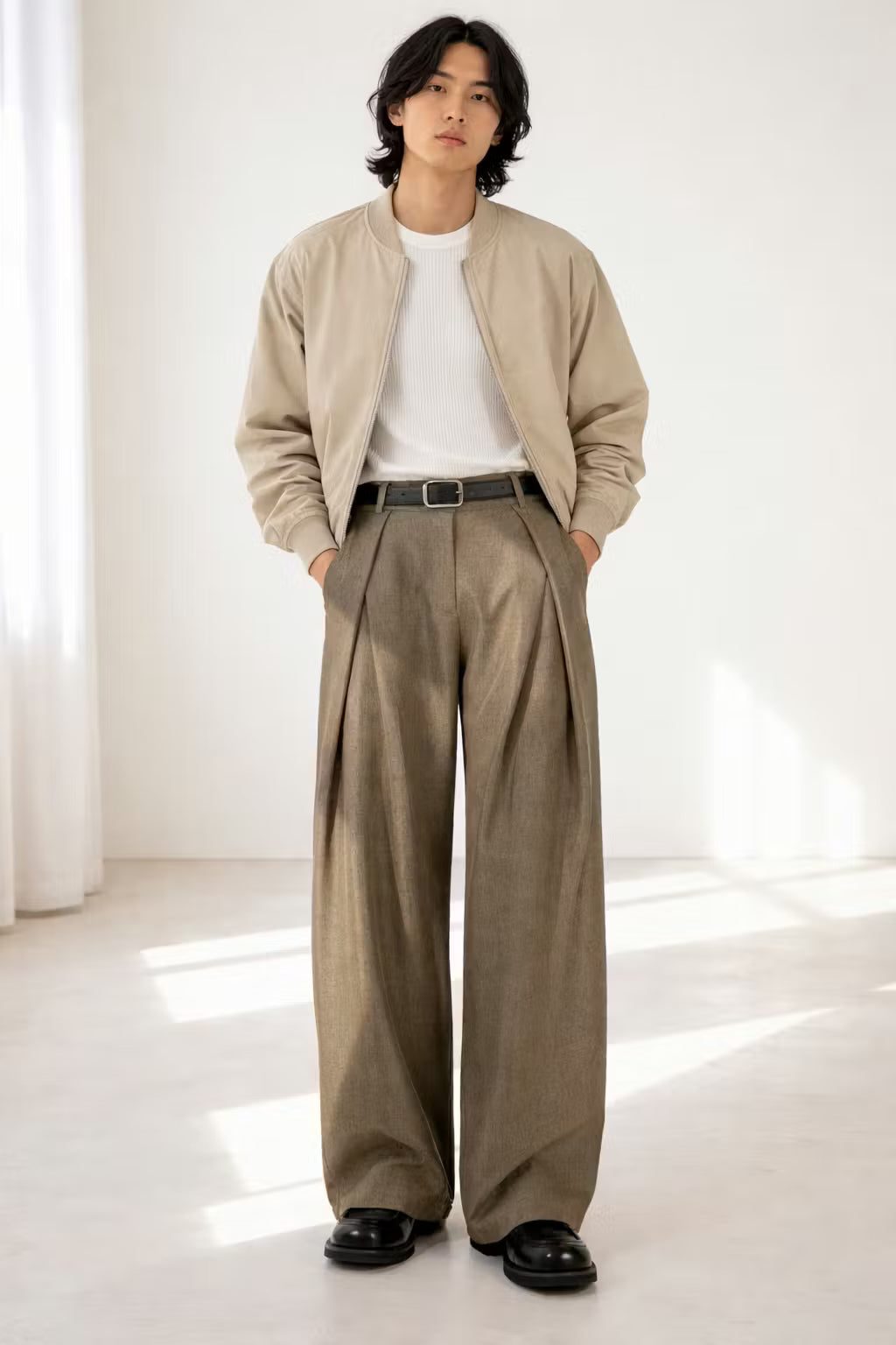 Pleated Front Wool Trousers for Men - View 8