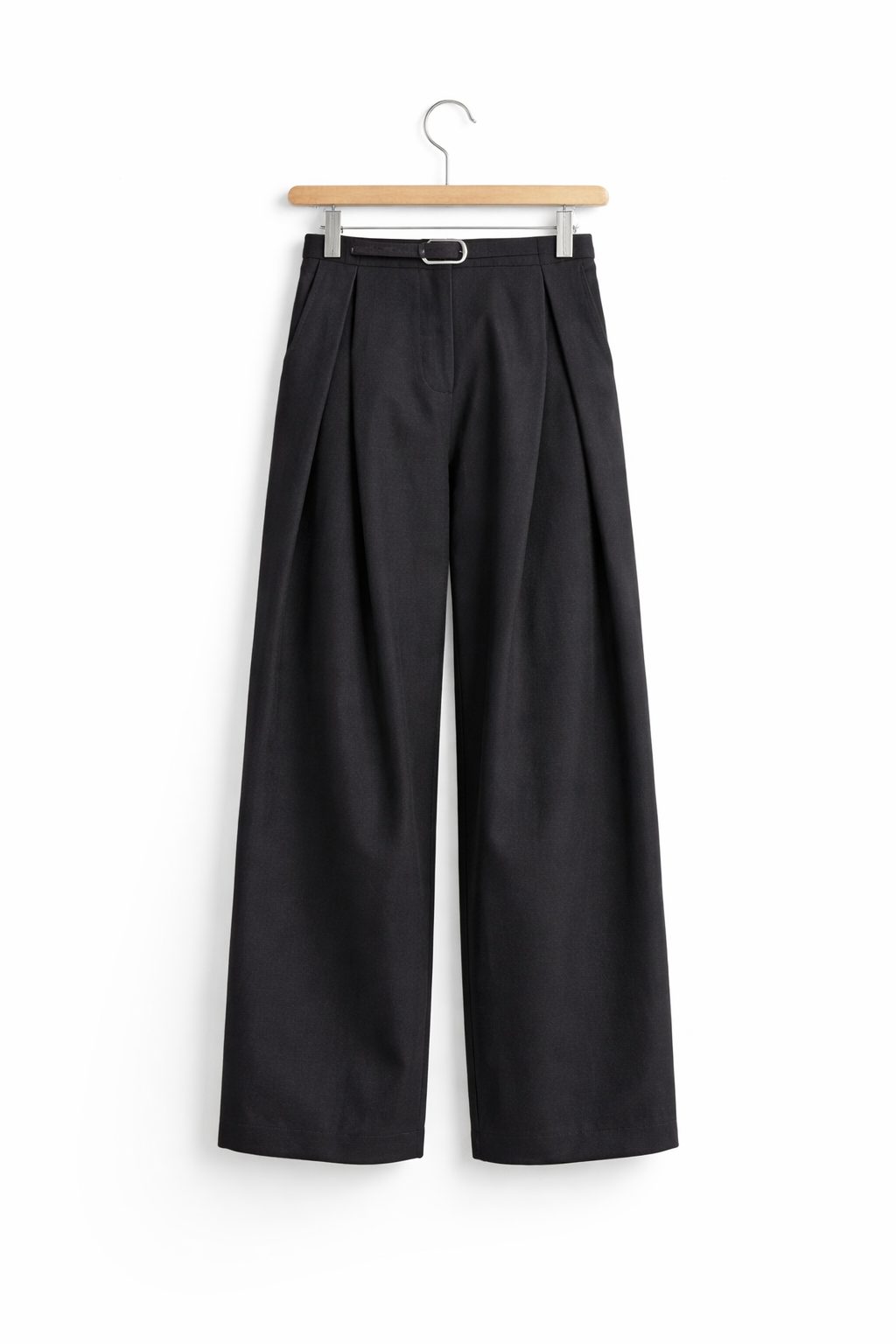 Pleated Front Wool Trousers for Men - Zwart