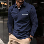 Long Sleeve Zip Polo Shirt with Chest Pocket for Men