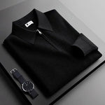 Polo Neck Ribbed Knit Pullover for Men - Black