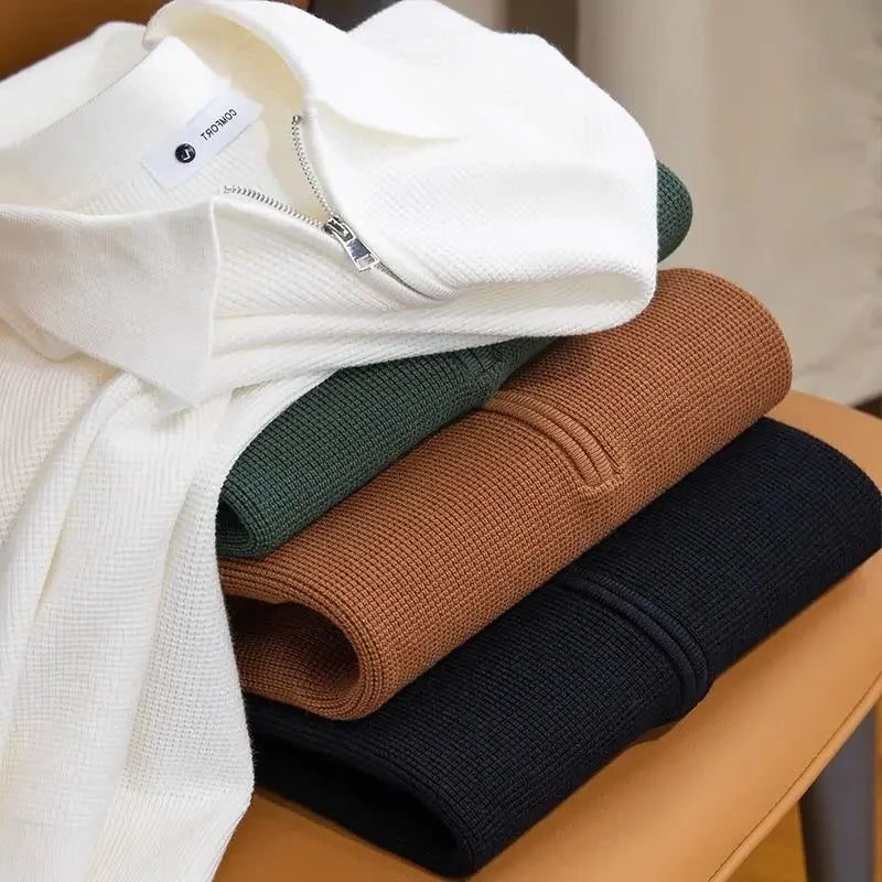 Polo Neck Ribbed Knit Pullover for Men - View 5