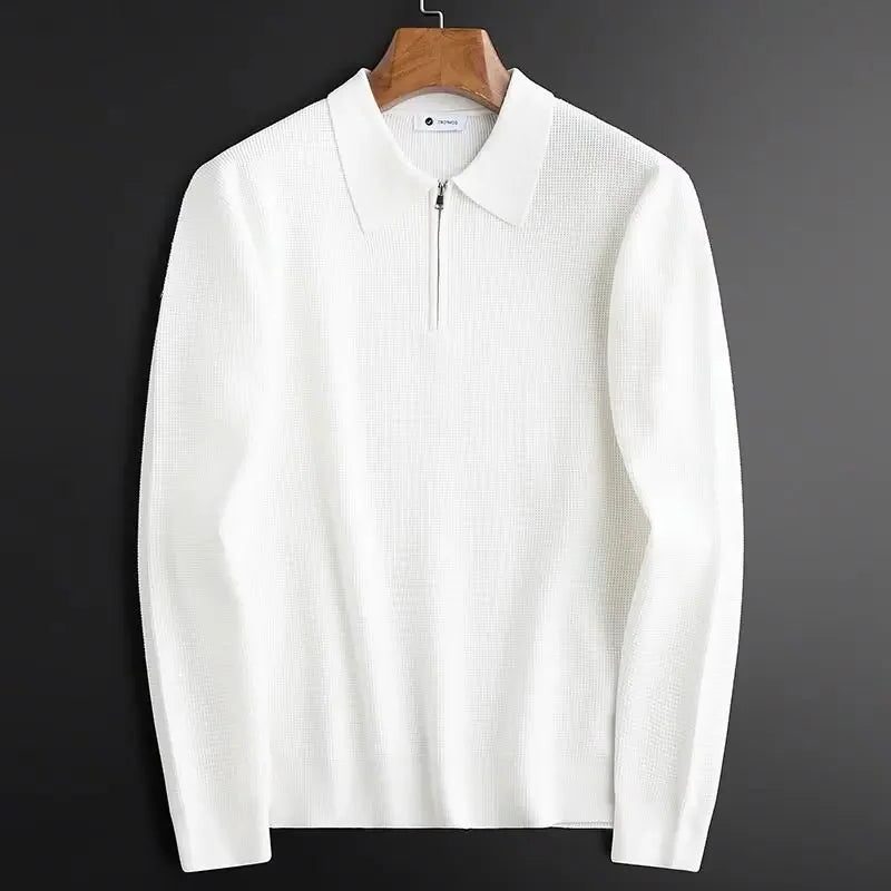 Polo Neck Ribbed Knit Pullover for Men - View 6