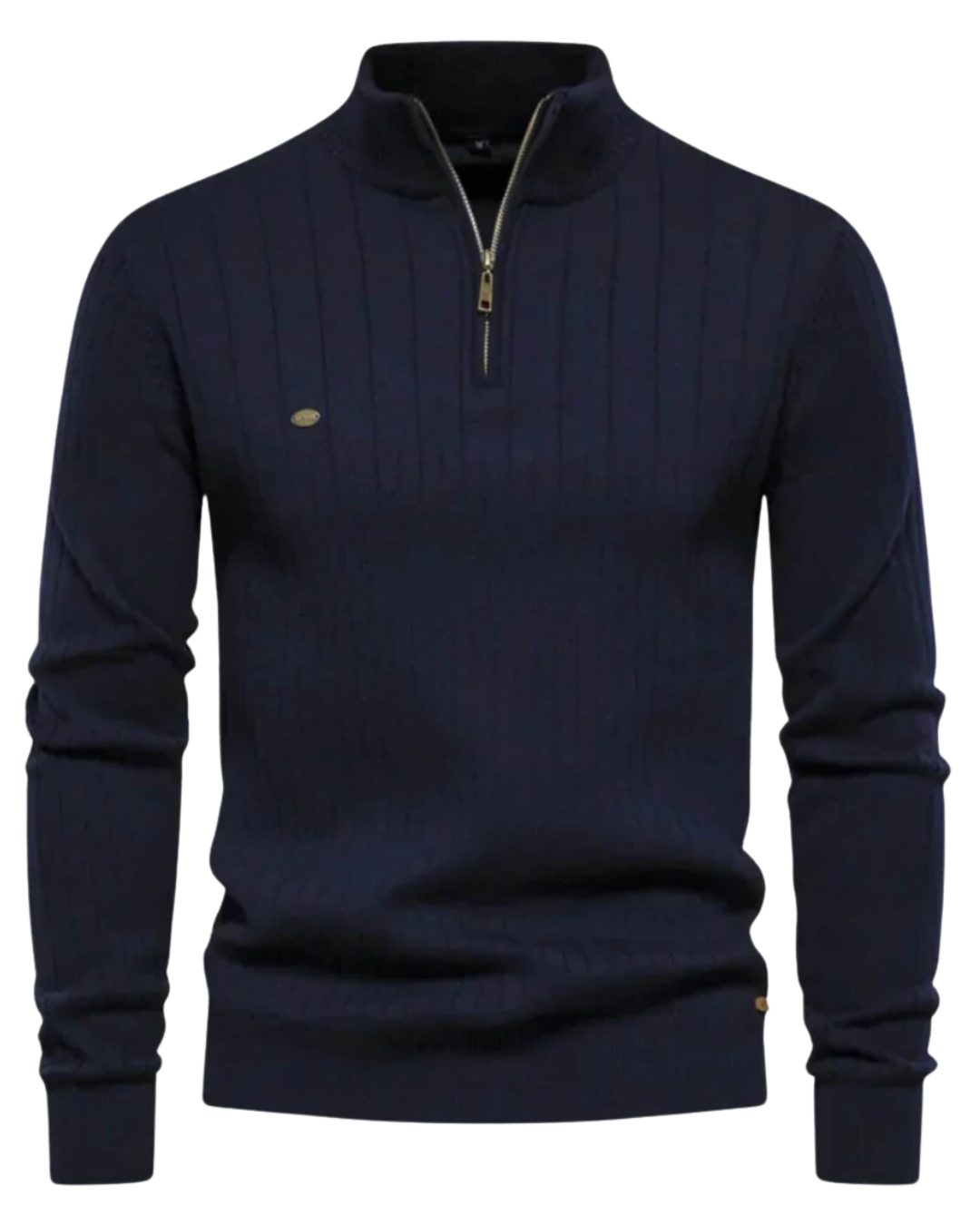 Quarter Zip Ribbed Knit Pullover for Men