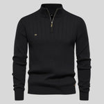Quarter Zip Ribbed Knit Pullover for Men - Black