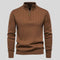 Quarter Zip Ribbed Knit Pullover for Men - Brown