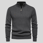 Quarter Zip Ribbed Knit Pullover for Men - Gray
