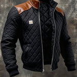 Quilted Bomber Jacket with Suede Collar for Men