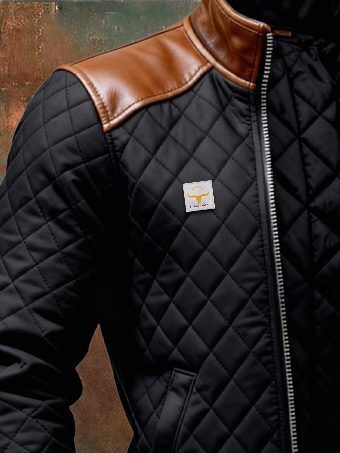 Quilted Bomber Jacket with Suede Collar for Men - View 2