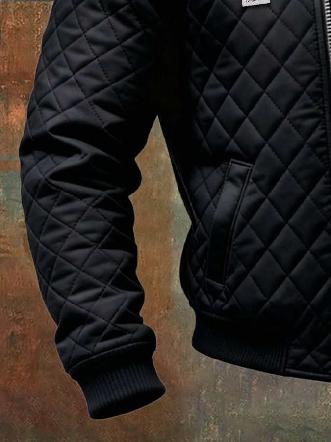 Quilted Bomber Jacket with Suede Collar for Men - View 3