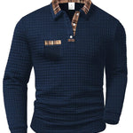 Quilted Grid Polo Shirt for Men - Navy Blue