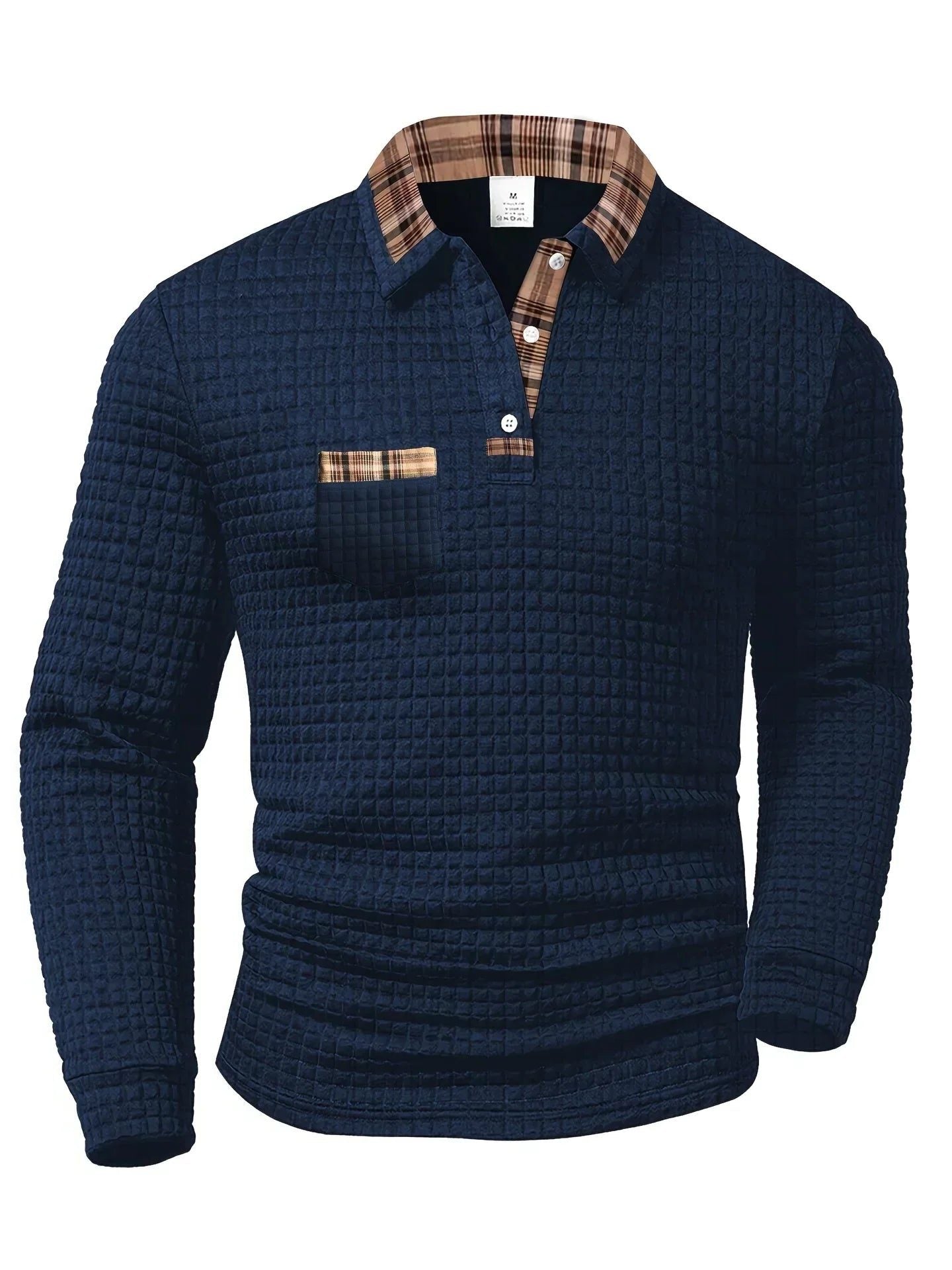 Quilted Grid Polo Shirt for Men - Navy Blue