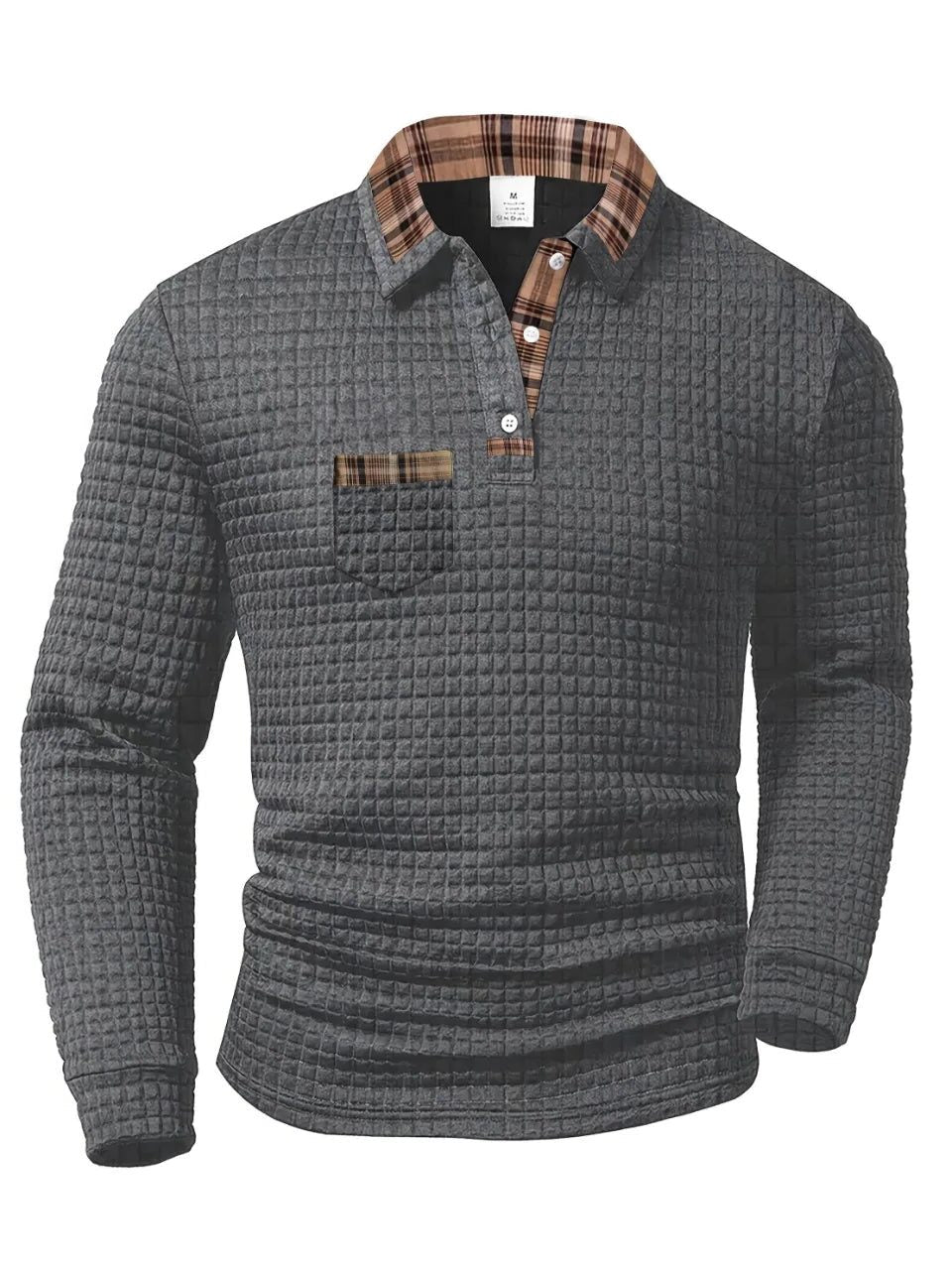 Quilted Grid Polo Shirt for Men - Grey