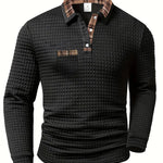 Quilted Grid Polo Shirt for Men - Black
