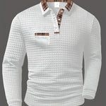 Quilted Grid Polo Shirt for Men - White