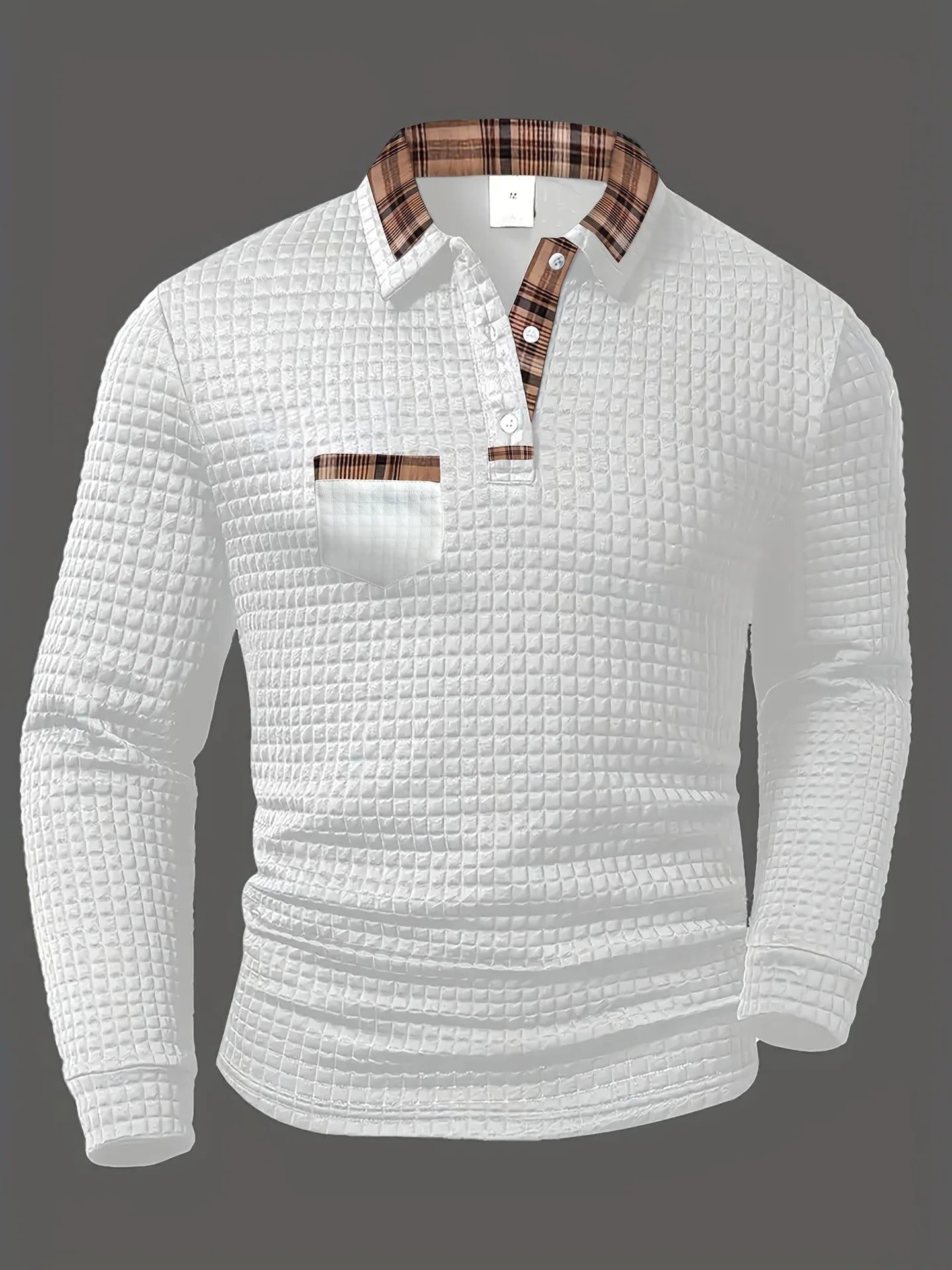 Quilted Grid Polo Shirt for Men - White