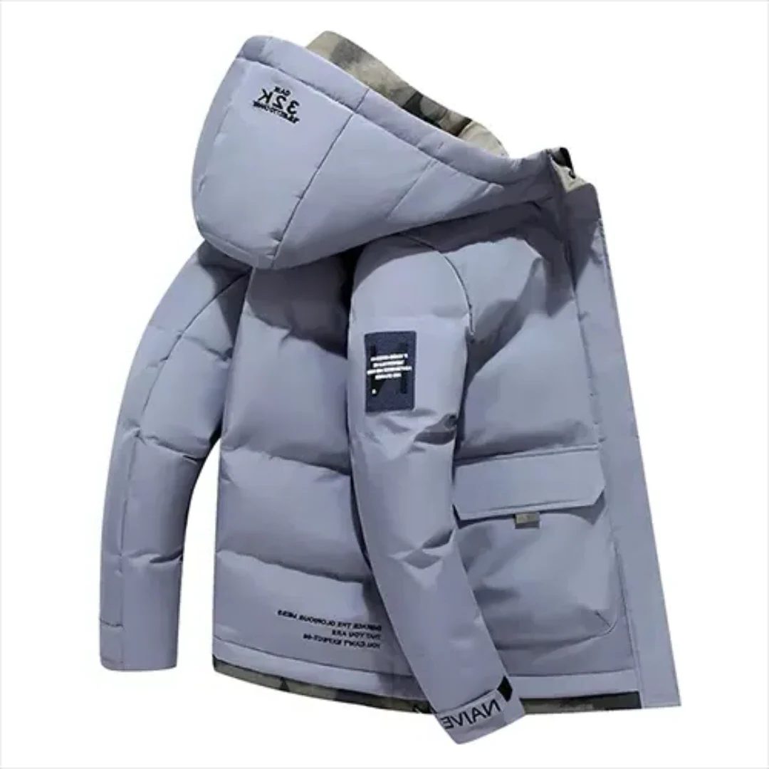 Quilted Hooded Puffer Jacket for Men - Grey