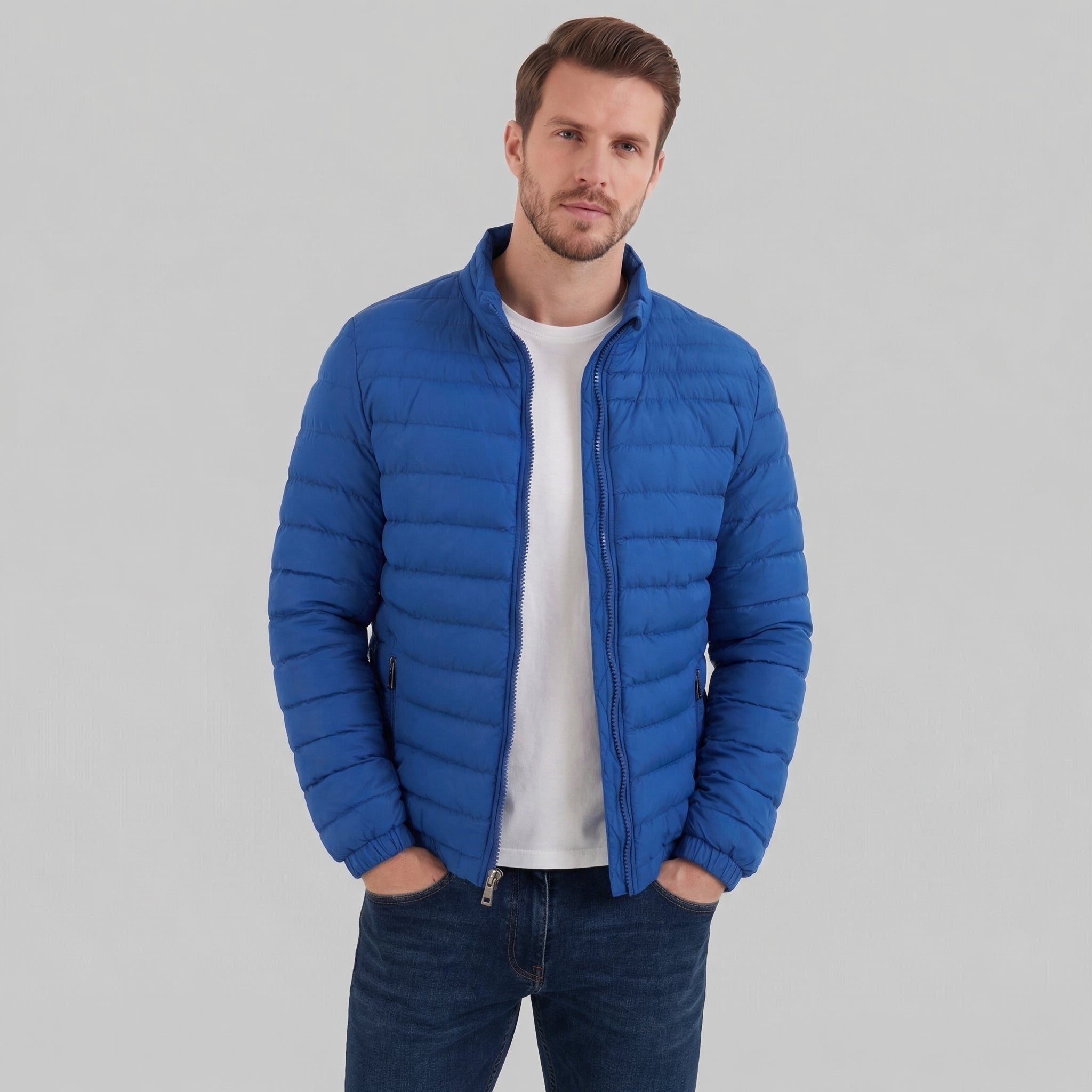 Quilted Puffer Jacket for Men - Blue