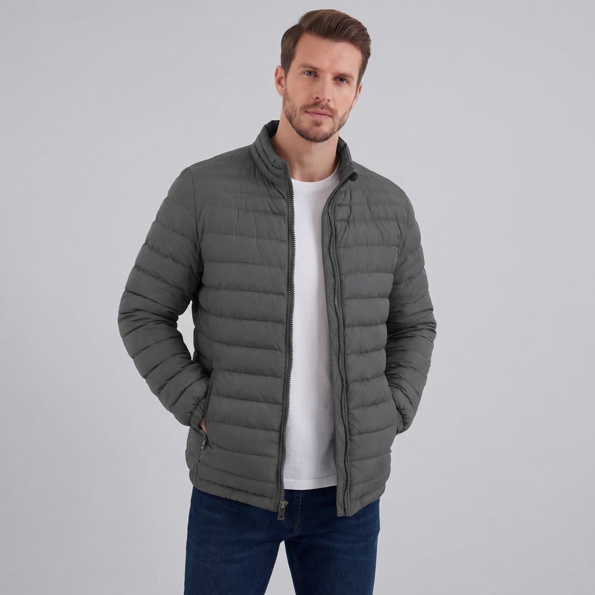Quilted Puffer Jacket for Men - Grey