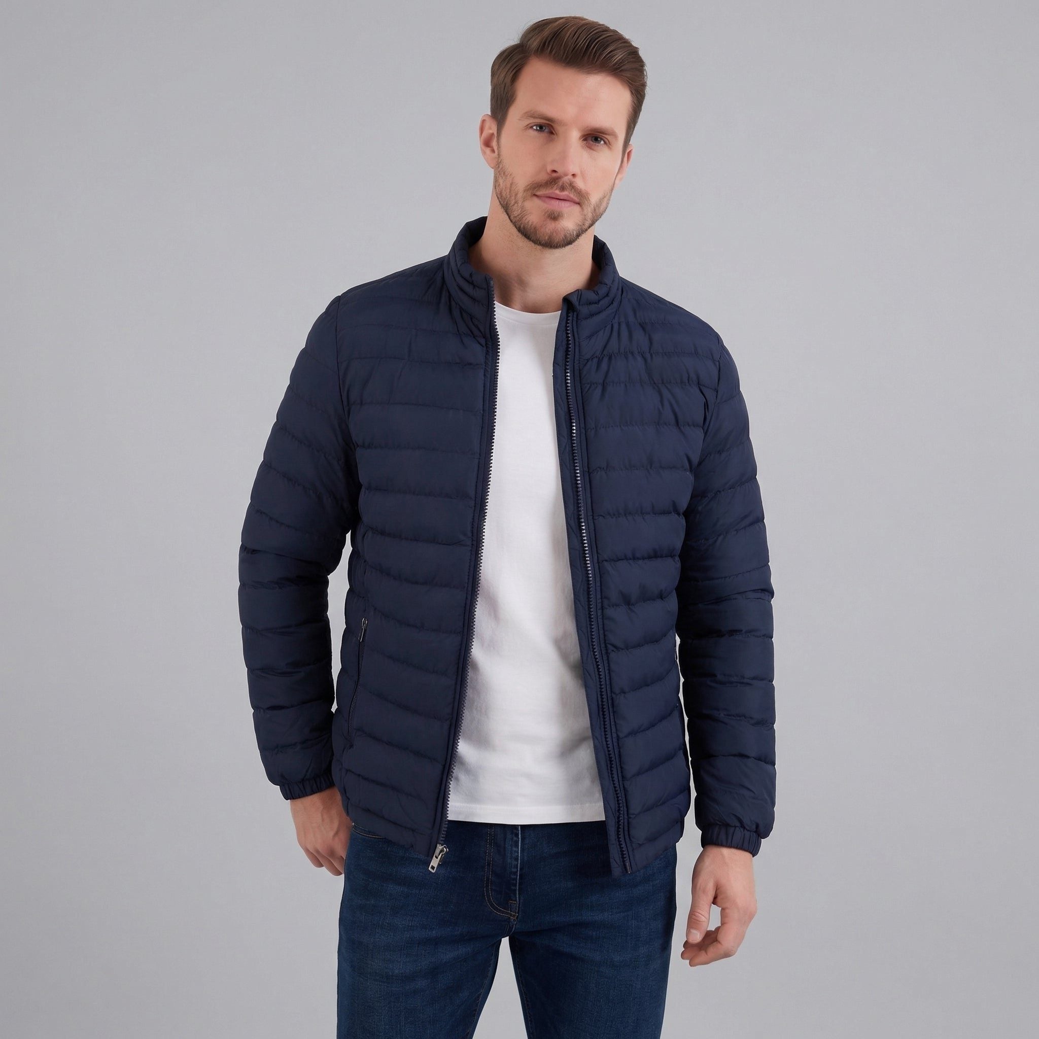 Quilted Puffer Jacket for Men - Navy