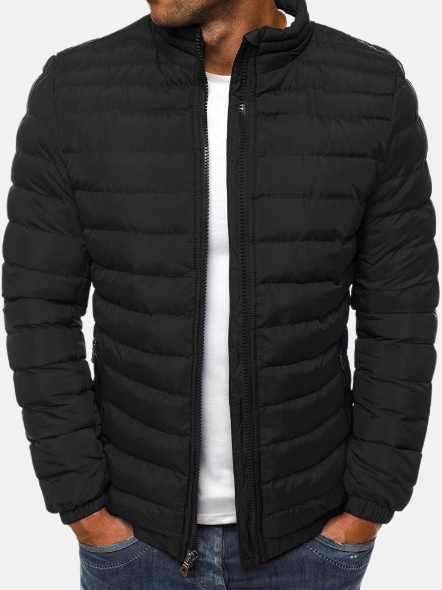 Lightweight Padded Bomber Jacket with Stand Collar for Men