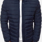 Lightweight Padded Bomber Jacket with Stand Collar for Men - Navy
