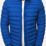 Lightweight Padded Bomber Jacket with Stand Collar for Men - Blue