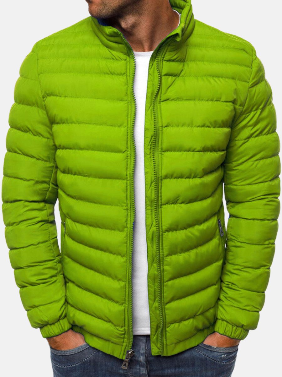 Lightweight Padded Bomber Jacket with Stand Collar for Men - Green