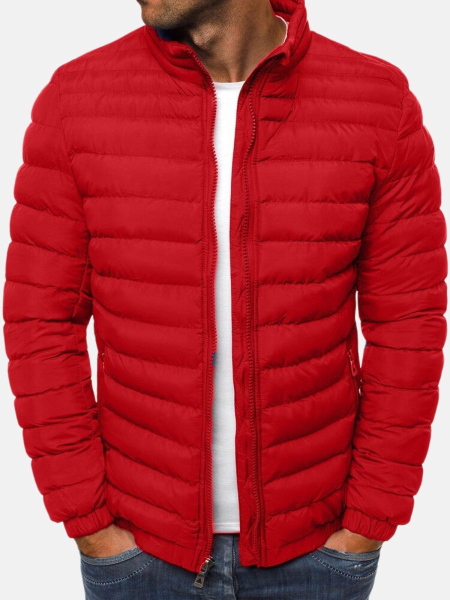 Lightweight Padded Bomber Jacket with Stand Collar for Men - Red