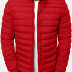 Lightweight Padded Bomber Jacket with Stand Collar for Men - Red
