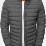 Lightweight Padded Bomber Jacket with Stand Collar for Men - Grey