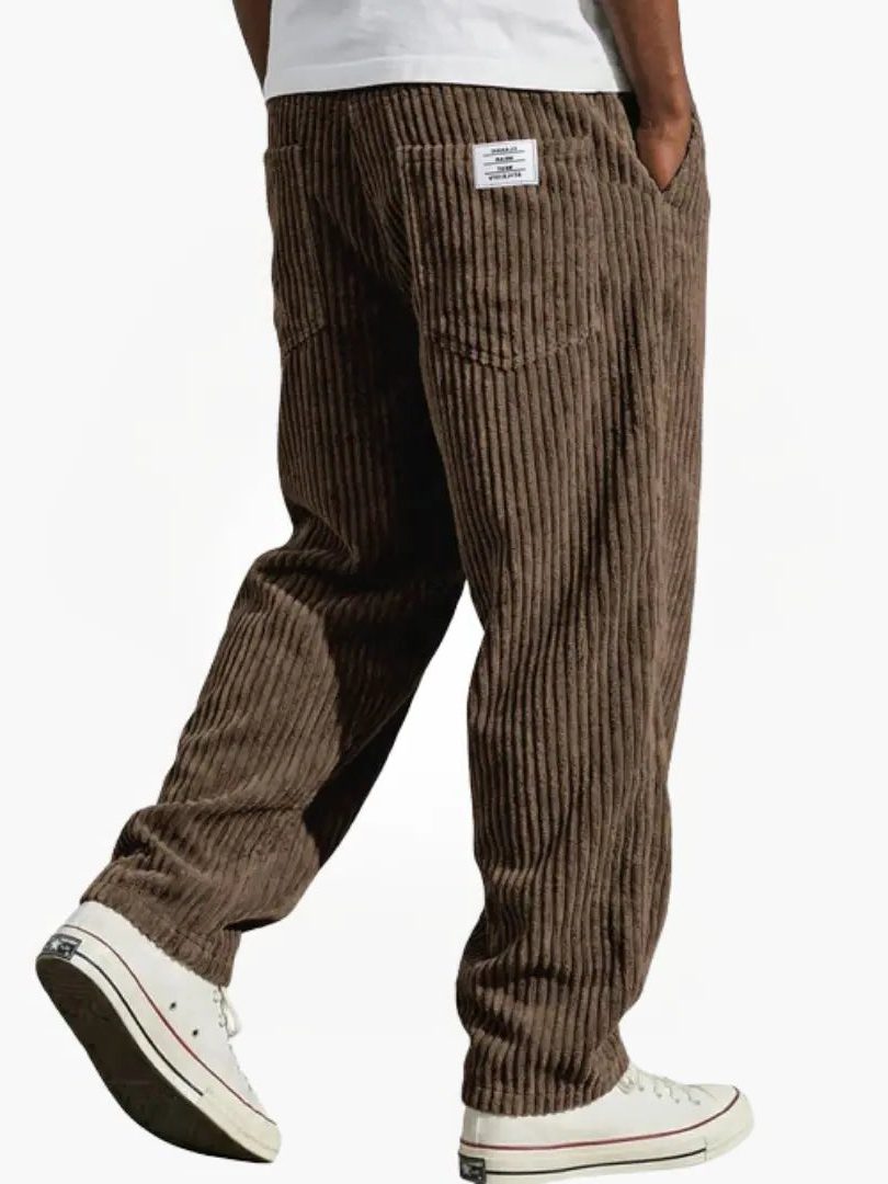 Relaxed Fit Corduroy Trousers for Men - Brown
