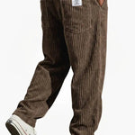 Relaxed Fit Corduroy Trousers for Men - Brown