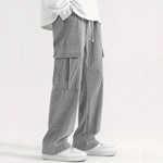 Corduroy Cargo Trousers with Relaxed Fit for Men - Grey